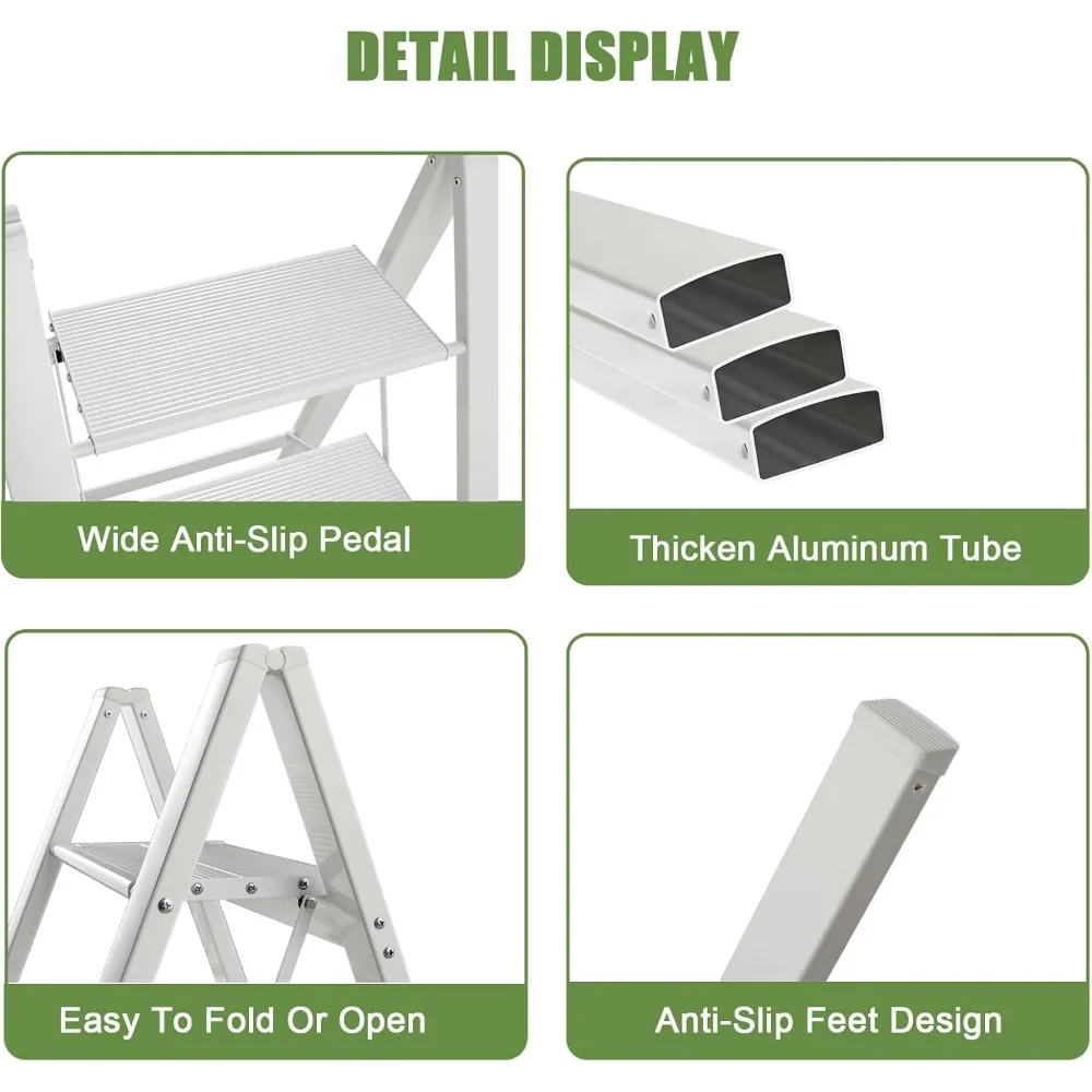 3 Step Ladder, Folding Step Stool with Wide Anti-Slip Pedals,Max Load 330 Lbs Capacity,Lightweight Aluminum Sturdy Step Ladder,