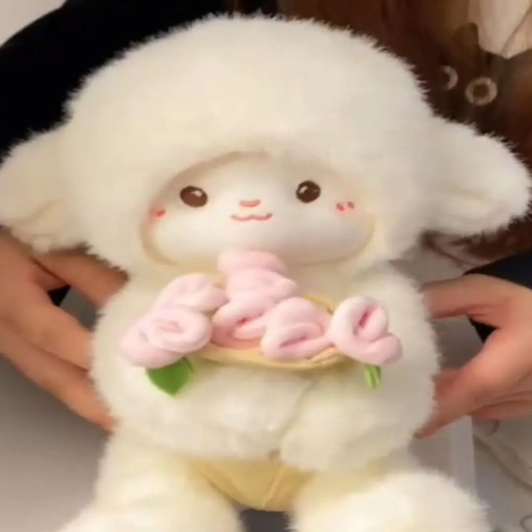 Bonita muñeca de peluche de cordero rosa, juguete Kawaii para niños, muñeco para dormir que acompaña, decoración de habitación, regalo sorpresa de cumpleaños para niña