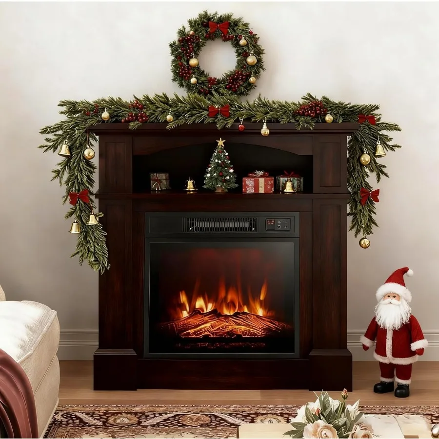 

32 Electric Fireplace with Mantel for Living Room Featuring 3 Flame Effects Remote Control 6H Timer Overheat Protection 1400W H