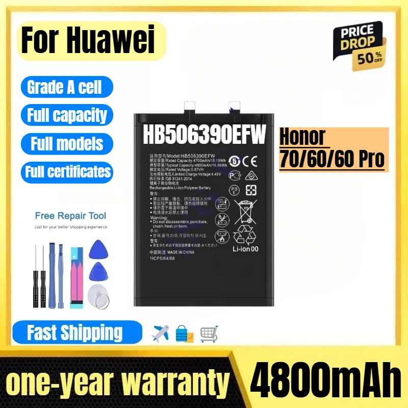 HB506390EFW for Huawei Honor 70/60/60 Pro Phone Battery 0 Cycle High Quality High Capacity Replacement Bateria  with Tools