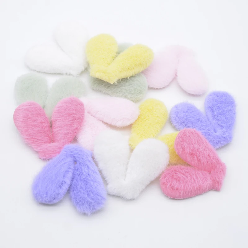 24Pcs Kawaii Rabbit Ears Padded Plush Appliques for DIY Headwear Hair Clips Decor Accessories Clothes Hat Shoes Sewing Patches