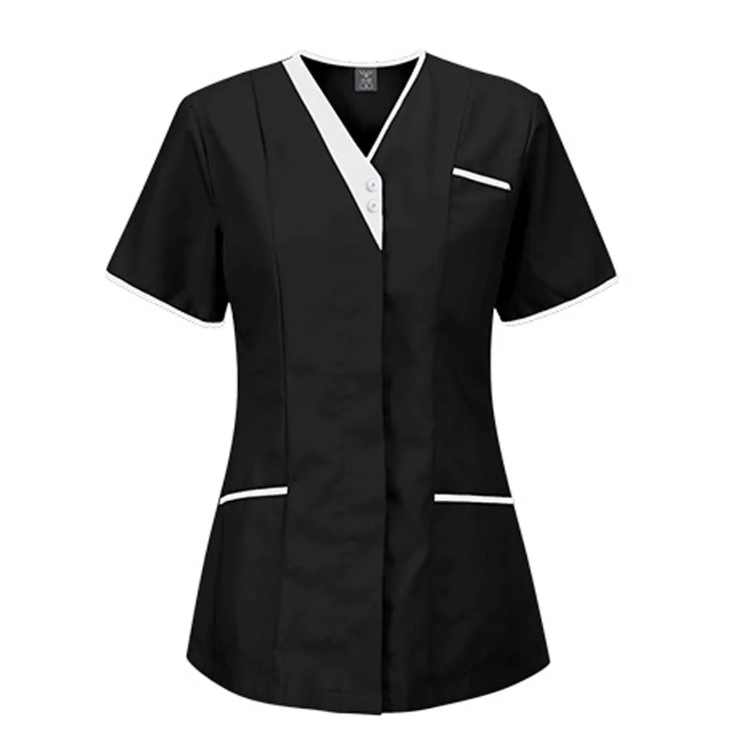 Uniforme de manga curta para mulheres, estampa gradiente, vestuário de trabalho com bolsos camisa de enfermagem médica camisa de verão