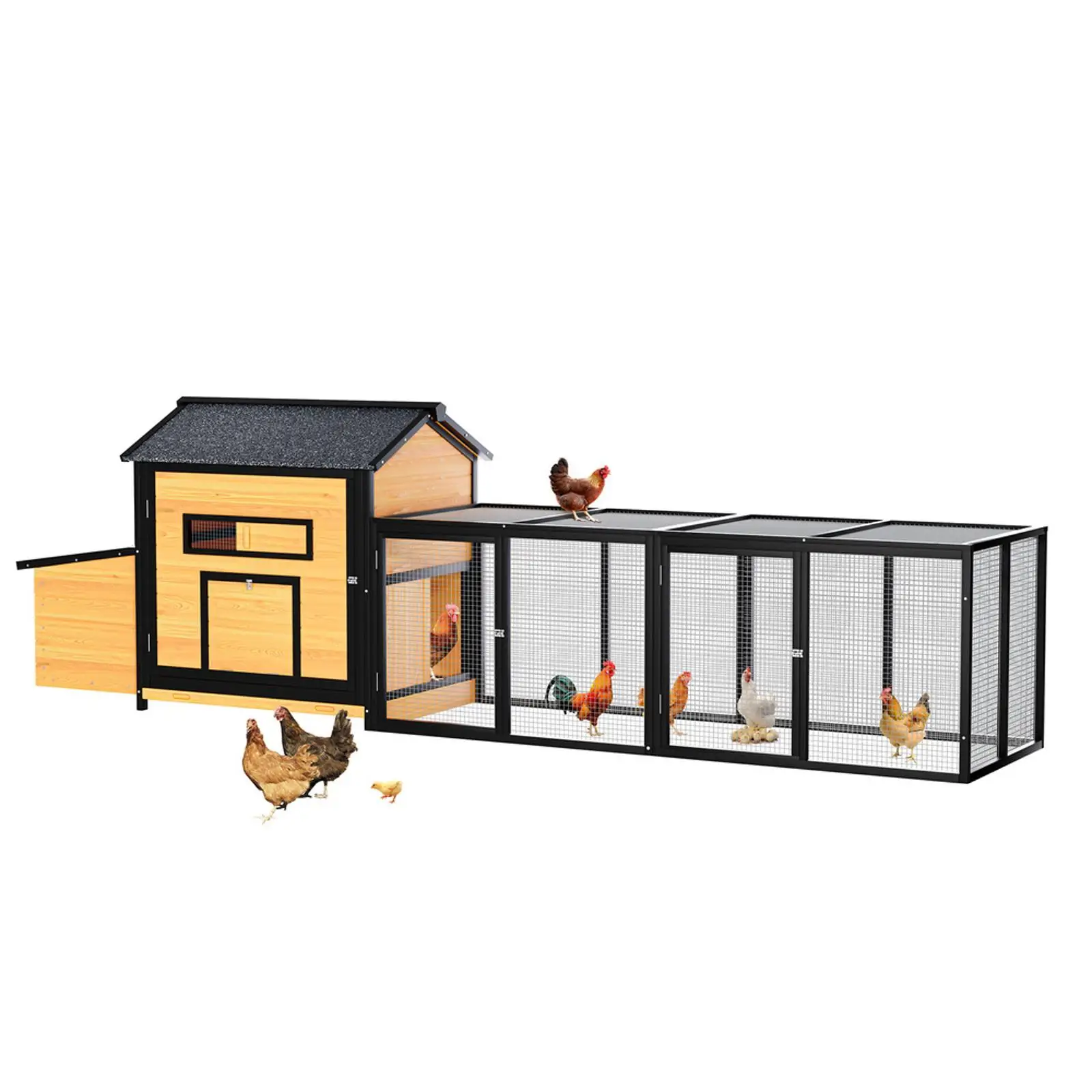 

Extra Long Outdoor Poultry Cage with Ramp Access and Locking Mechanism Large Chicken Coop for Raising Hens