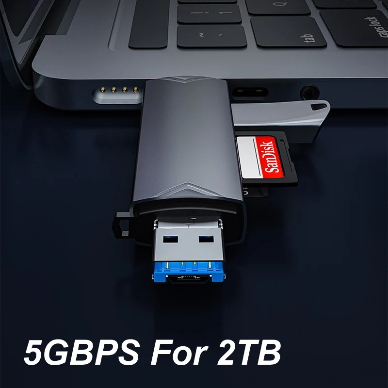 6 in 1 Card Reader with 5Gbps High-speed Transmission for PC Laptop Phone suport USB.30/Type C to read Memory Card SD/TF card