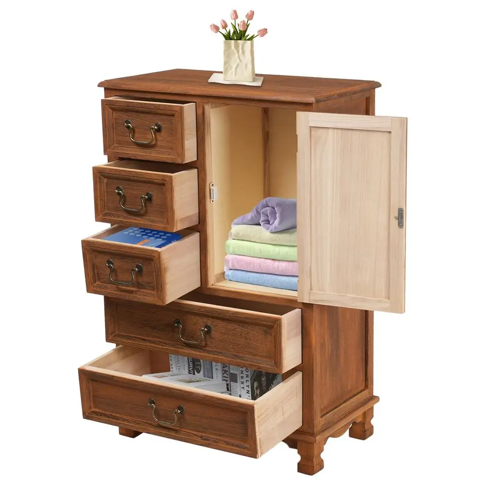 Drawers Dresser for Bedroom, Retro Coffee Color Dressers Organizer, 34.25 Tall Chest of Drawers, Rustic Wood Dressers Organizer