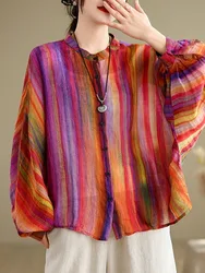 Brand Fashion Striped Shirts Womens Spring Printed Leisure Loose Harajuku Tops Ladies Vintage Classic Oversized Blouses