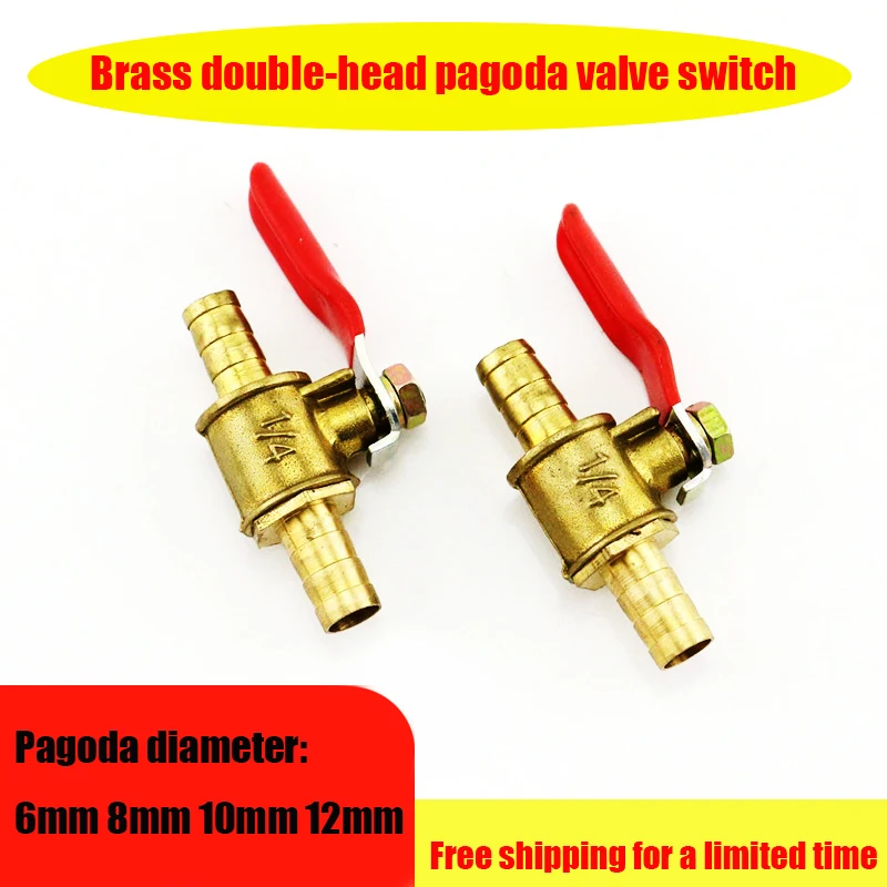 6mm 8mm 10mm 12mm Pagoda Hose Barb Brass Red Handle Switch Valve Water, Oil, Gas, Fuel Lines Close Ball Valve Fittings