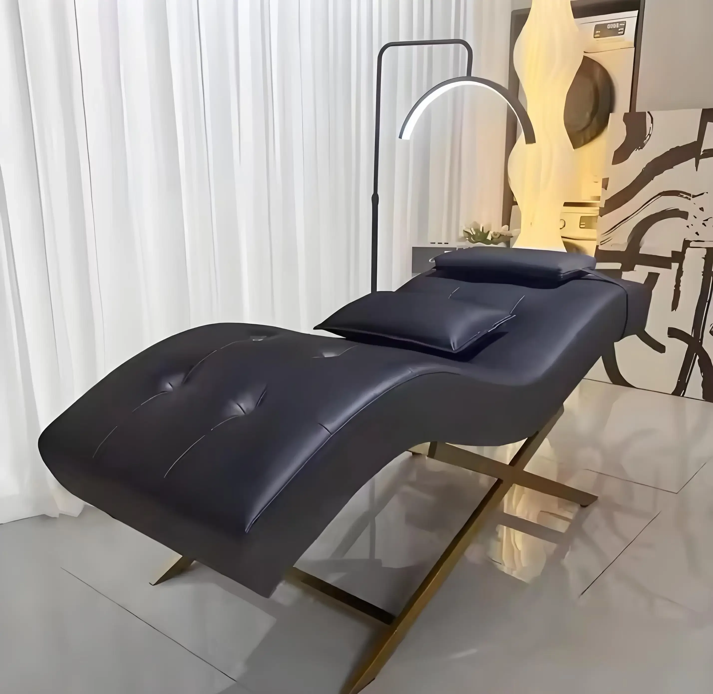 Cama de masaje facial de pestañas curvas de salón de belleza de Spa plegable moderna de acero inoxidable