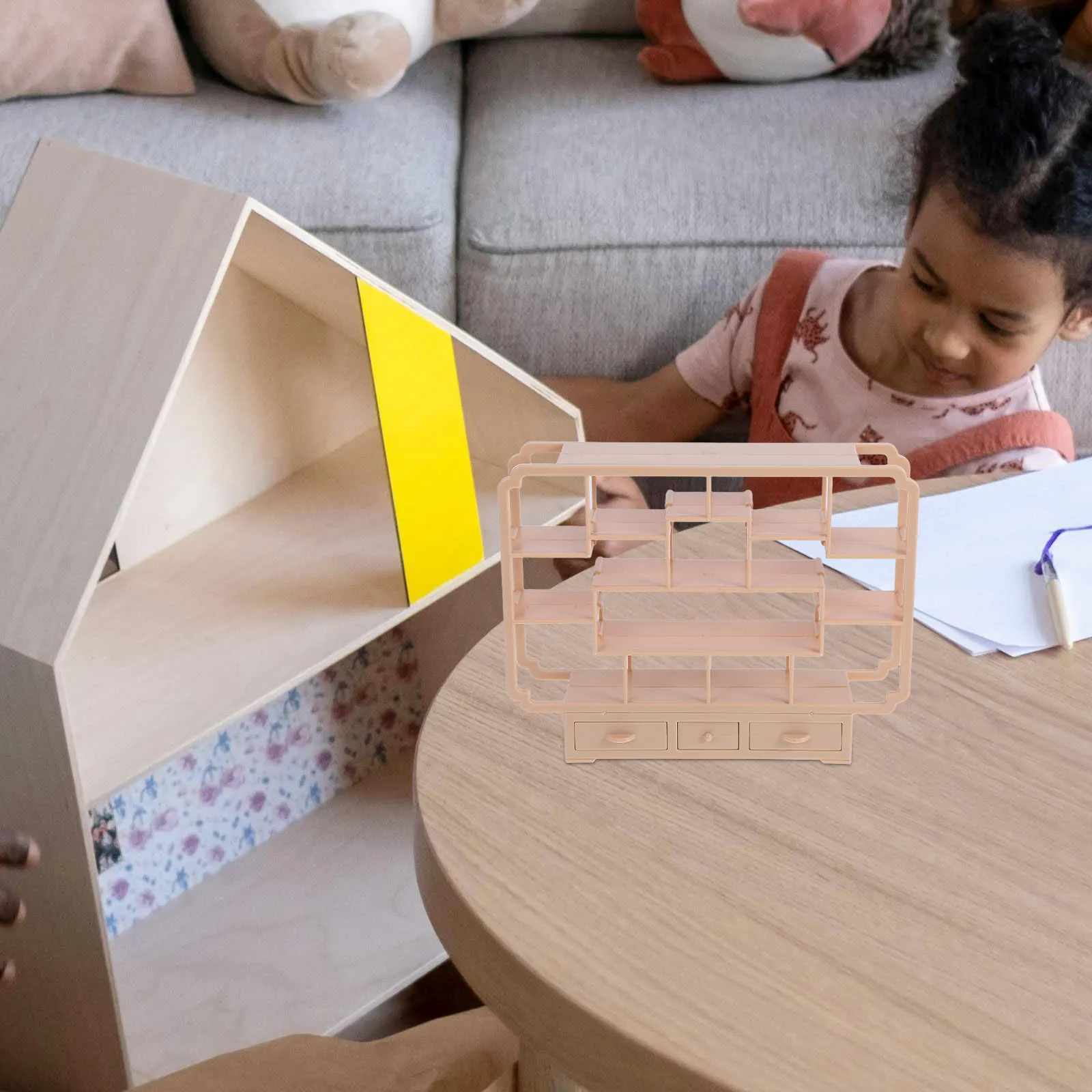 Miniature Plastic Bookcase for Dollhouse Realistic Display Shelf Modern Mini Furniture Decorative Storage Rack Living Room