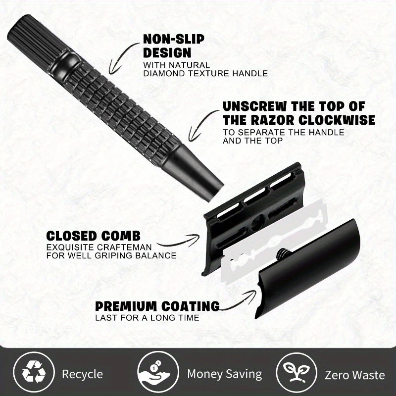 Manico in lega di alluminio Rasoio vecchio stile manuale per uomo Rasoio a doppia faccia Rasatura Barba Rasoio Lama da barba Rasoio