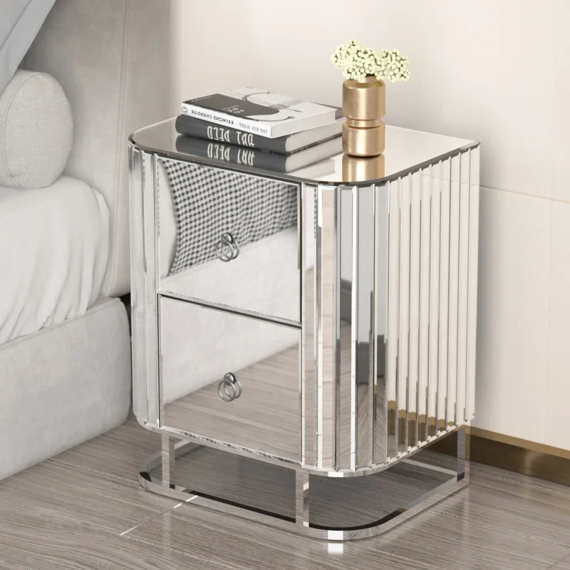 Mirrored Nightstand Bedside Table with Stainless Steel Leg Mirrored Furniture Console Tables