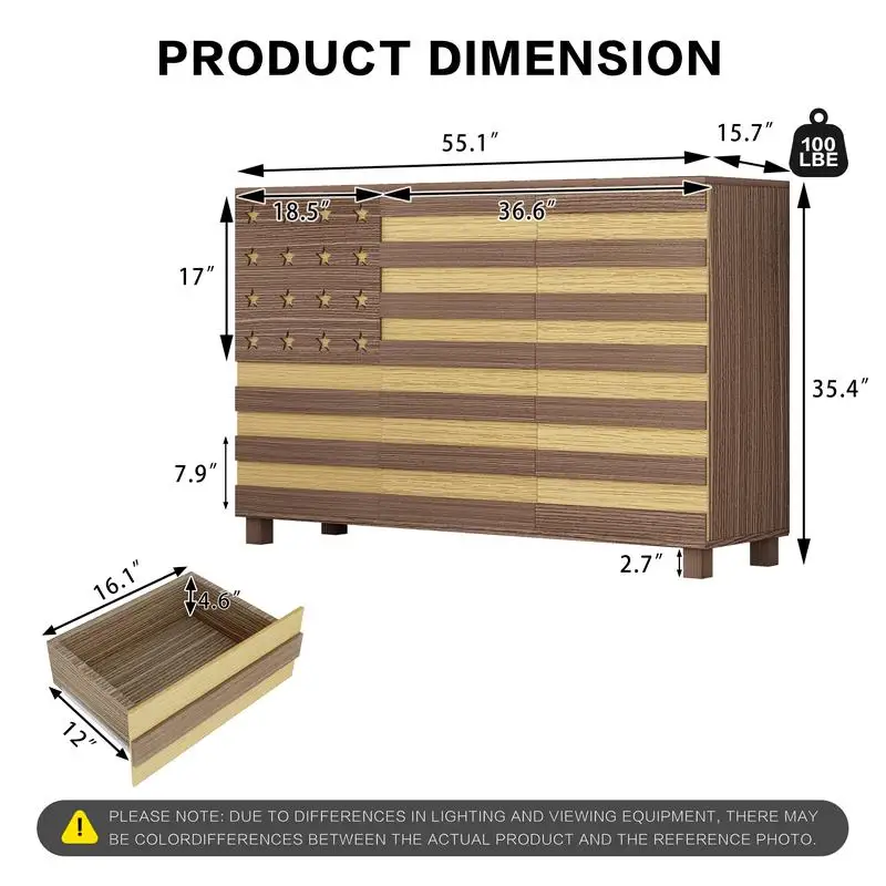 خزانة جانبية للبوفيه مقاس 55 بوصة - مساحة تخزين مطبخ متعددة الاستخدامات مع حرفية منحوتة يدويًا، تتميز بدرجين و3 أبواب، #3
