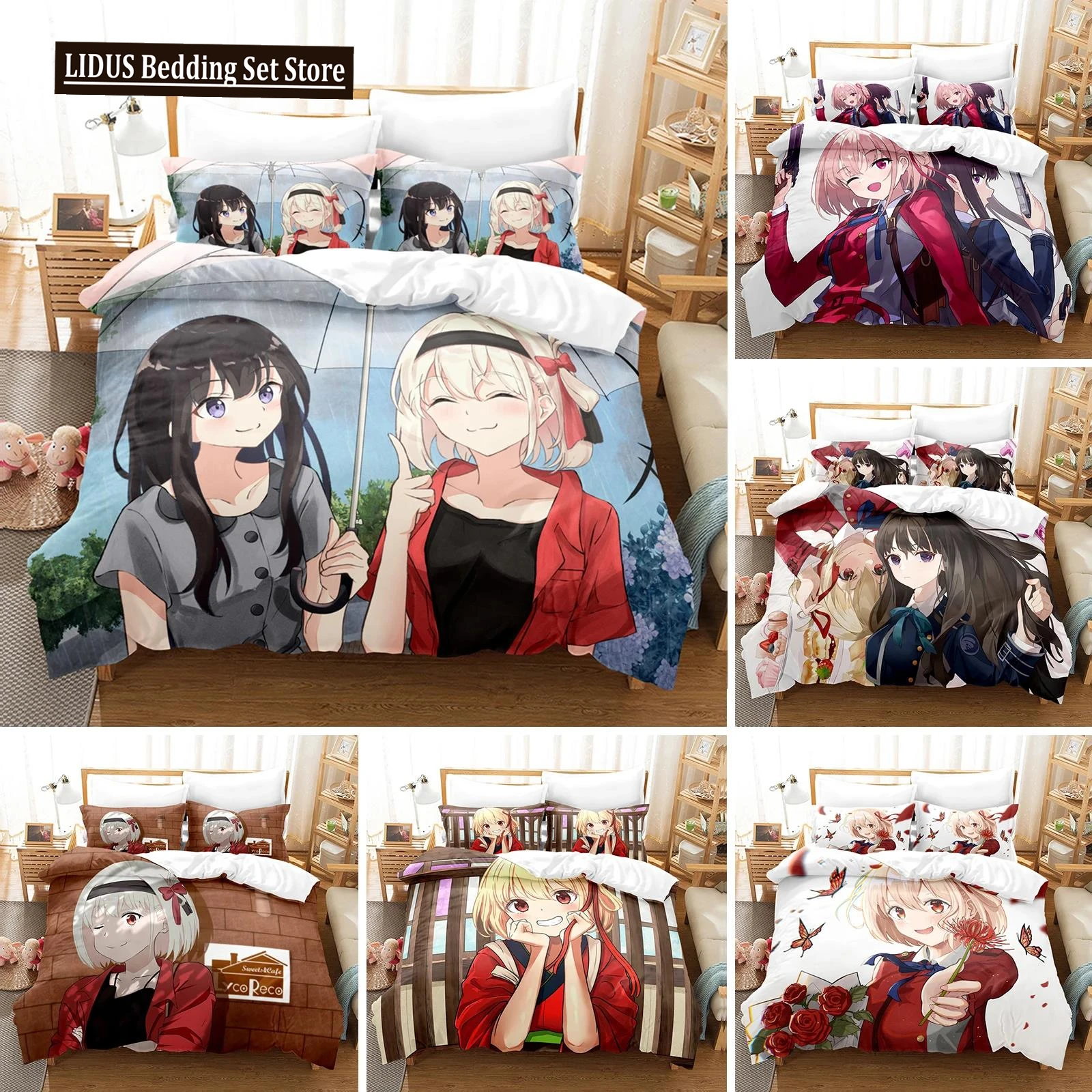 

Anime Lycoris Recoil Bedding Set Duvet Cover Bedroom Comforter Covers Single Twin King ​Size Quilt Cover Home Textile 2/3PCS