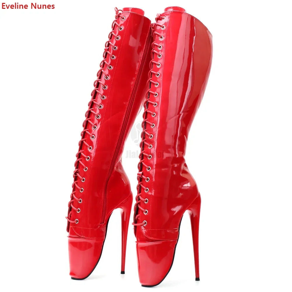 

Lace-up Ballet Mid Boots New Arrival Women's Solid Winter Side Zipper Thin High Heel 18CM Fashion Nightclub Sexy Black Shoes