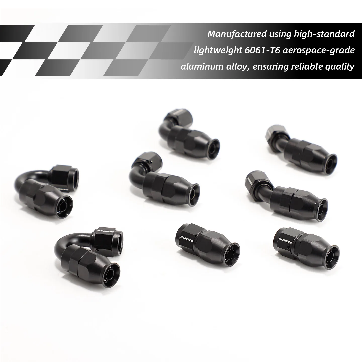 Runsco Strictly Selected AN6 PTFE Swivel Fittings | 0° to 180° Aluminum Hose Ends | Racing Performance Parts