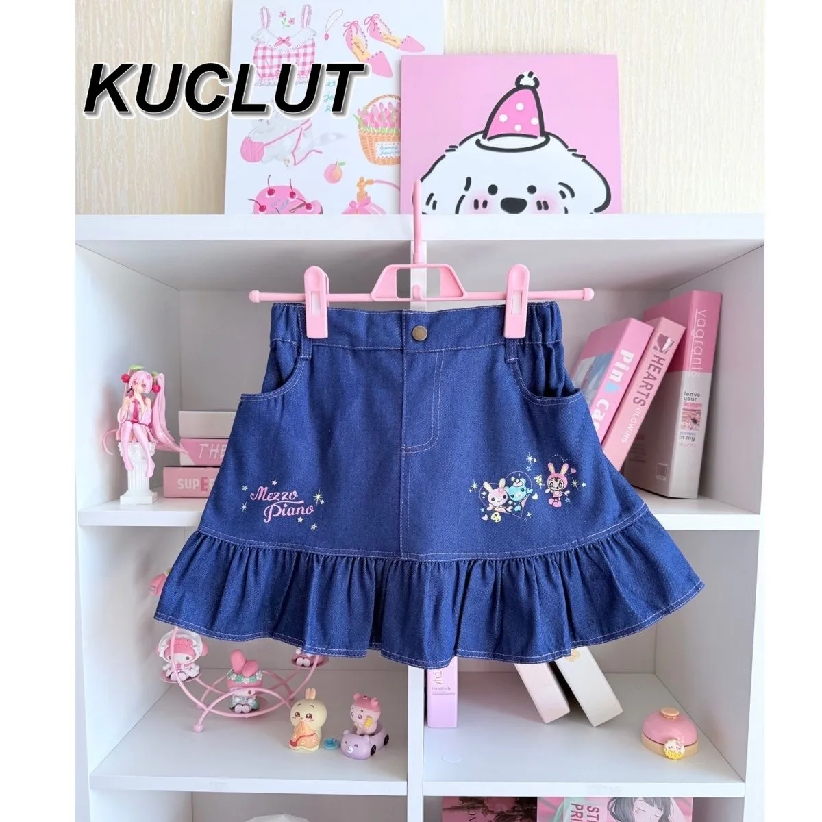 تنورة كاجوال من قماش الدنيم للفتيات على الطراز الياباني، تنانير قصيرة مطرزة برسوم كارتونية لطيفة ومتعددة الاستخدامات للنساء #1
