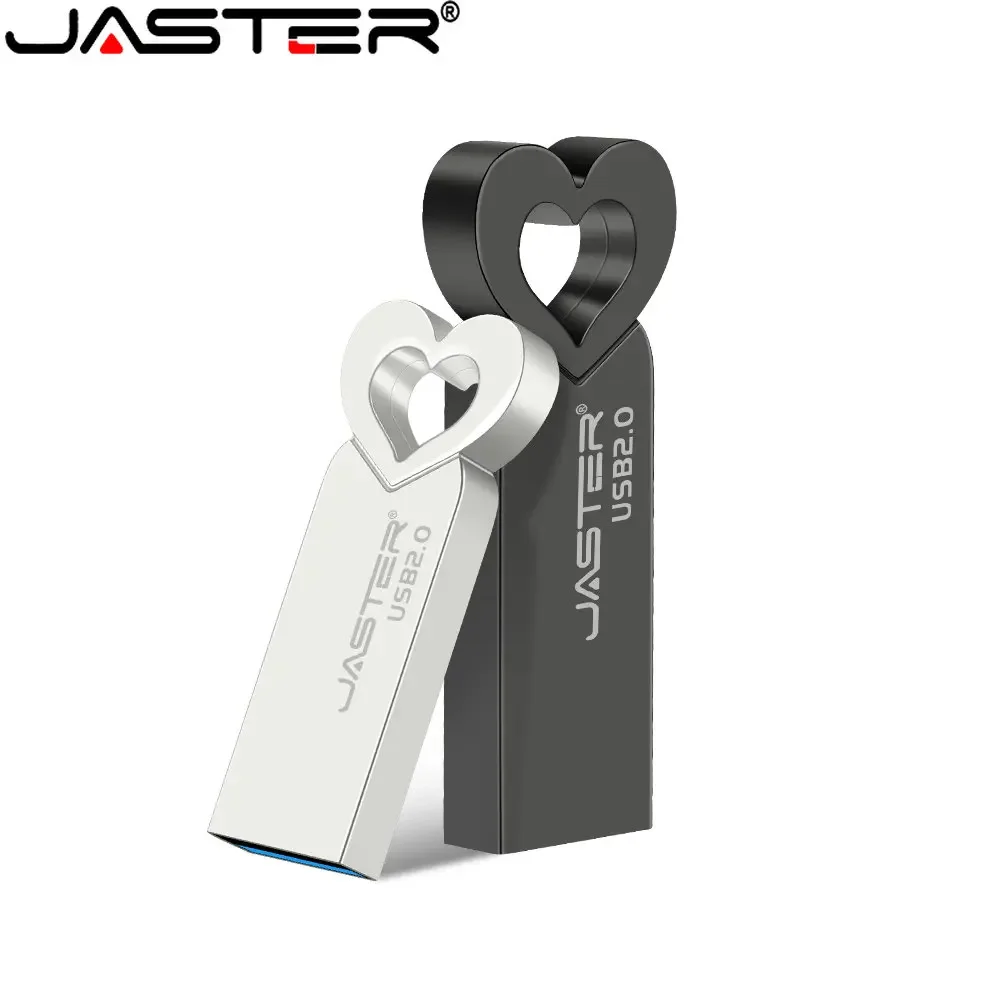 JASTER Free Custom Logo USB Flash Drives 128GB Heart Metal Memory Stick 64GB Free Key Chain Pen Drive 32GB Creative Wedding Gift