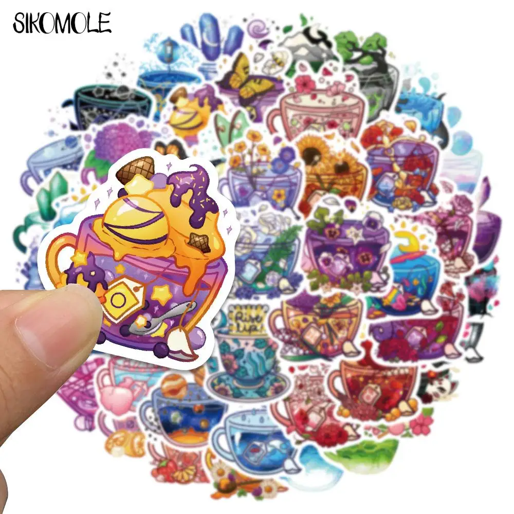 10/49PCS Cartoon Colorful Cup Flowers Stickers Aesthetic Ins DIY Toys Luggage Skateboard Suitcase Guitar Decals Graffiti Sticker