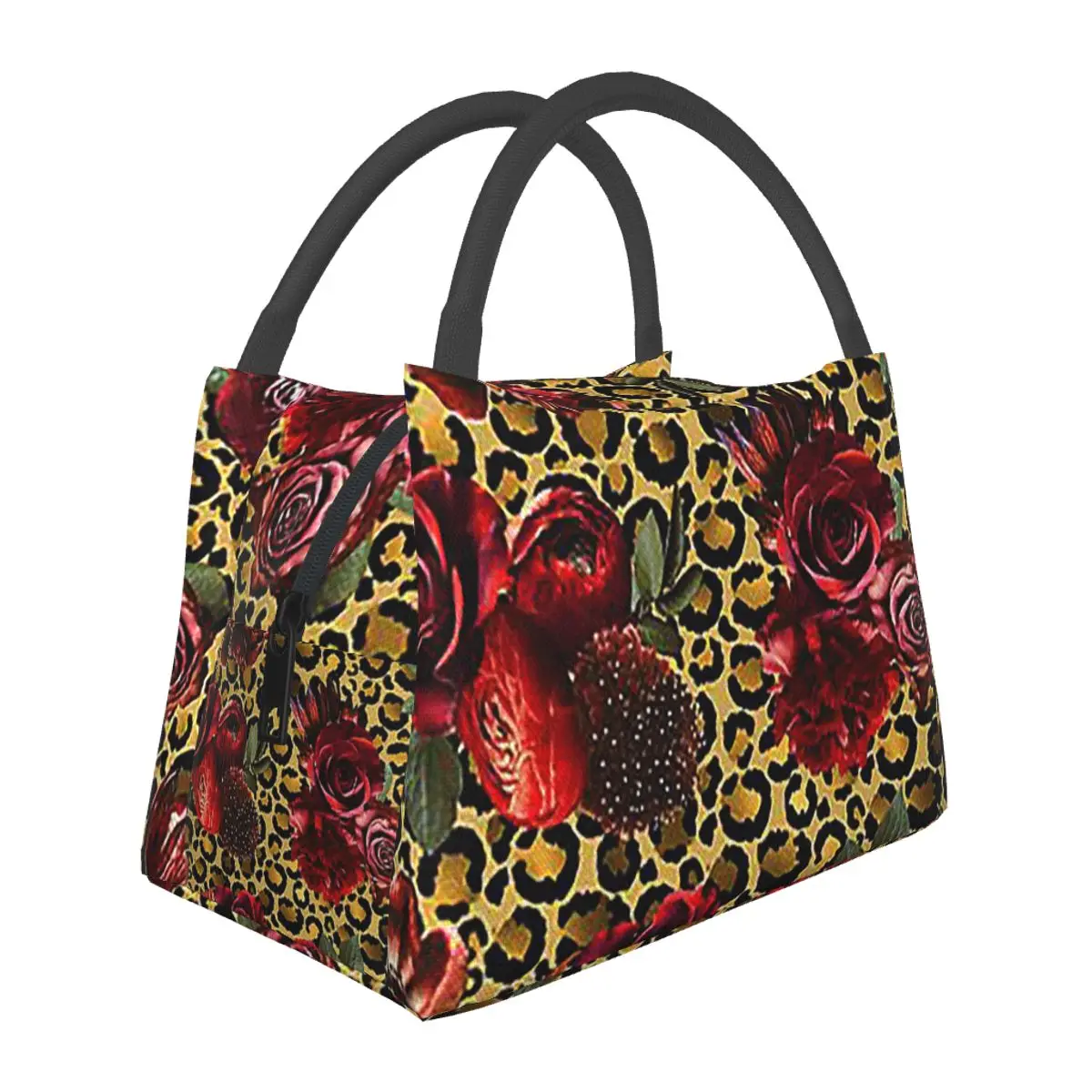 Rose Red Leopard Pattern Lunch Bags Insulated Bento Box Waterproof Lunch Tote Picnic Bags Thermal Bag for Woman Student Travel