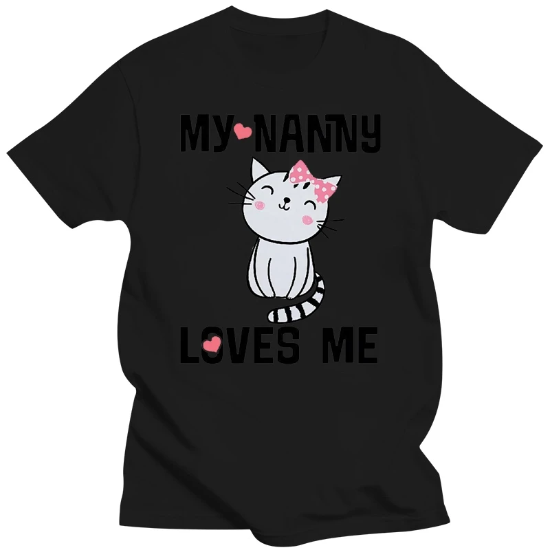 Inktastic My Nanny Loves Me Girls Gift Youth T-Shirt Cute Cat Clothing Grandma Retro O Neck Tee Shirt