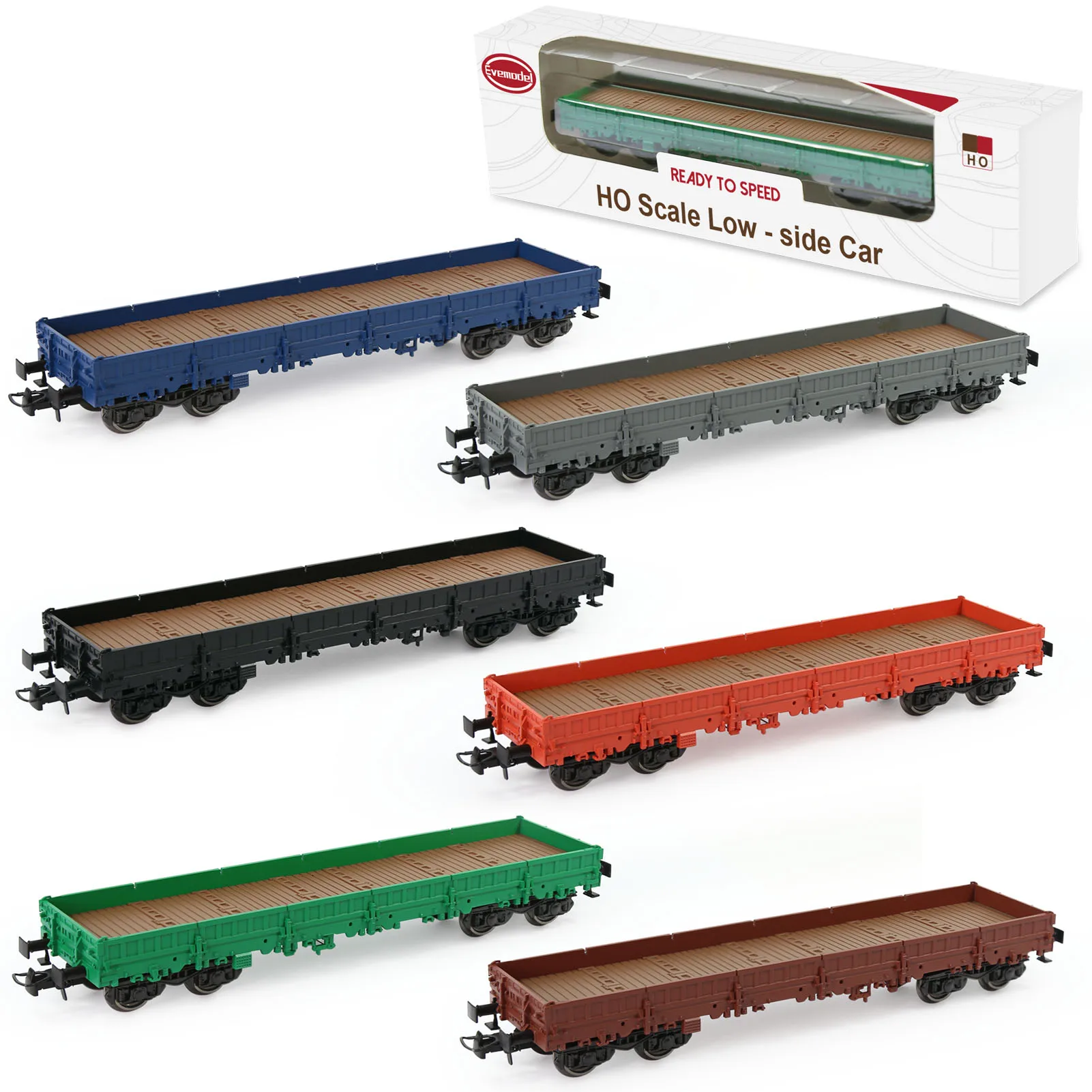 3 Units Evemodel Trains -C8764 HO Scale 1:87 40\' Low-side Car Model Wagon Painted Unlettered