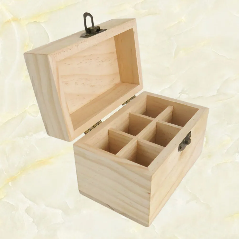 

Wooden 6-Compartment Essential Oil Storage Box Organizer for Bottles Skincare Perfume Office Supplies Desktop Kitchen