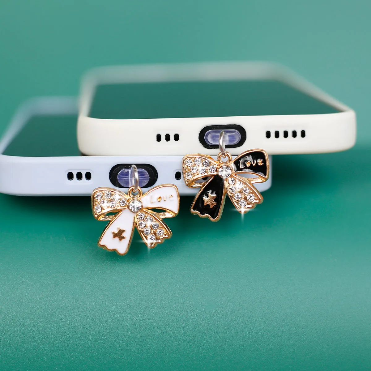 

Mobile phone dust plug Lanyard pendant romantic crystal sparkling bow accessory decoration for iPhone type-c Love Butterfly tie