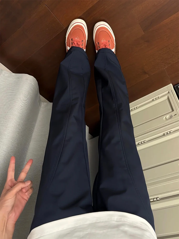 

Мужские демисезонные брюки-карго из нейлона, водонепроницаемые, ветрозащитные, быстросохнущие, из ледяного шелка, для работы и повседневной носки, в американском стиле, темно-синие.