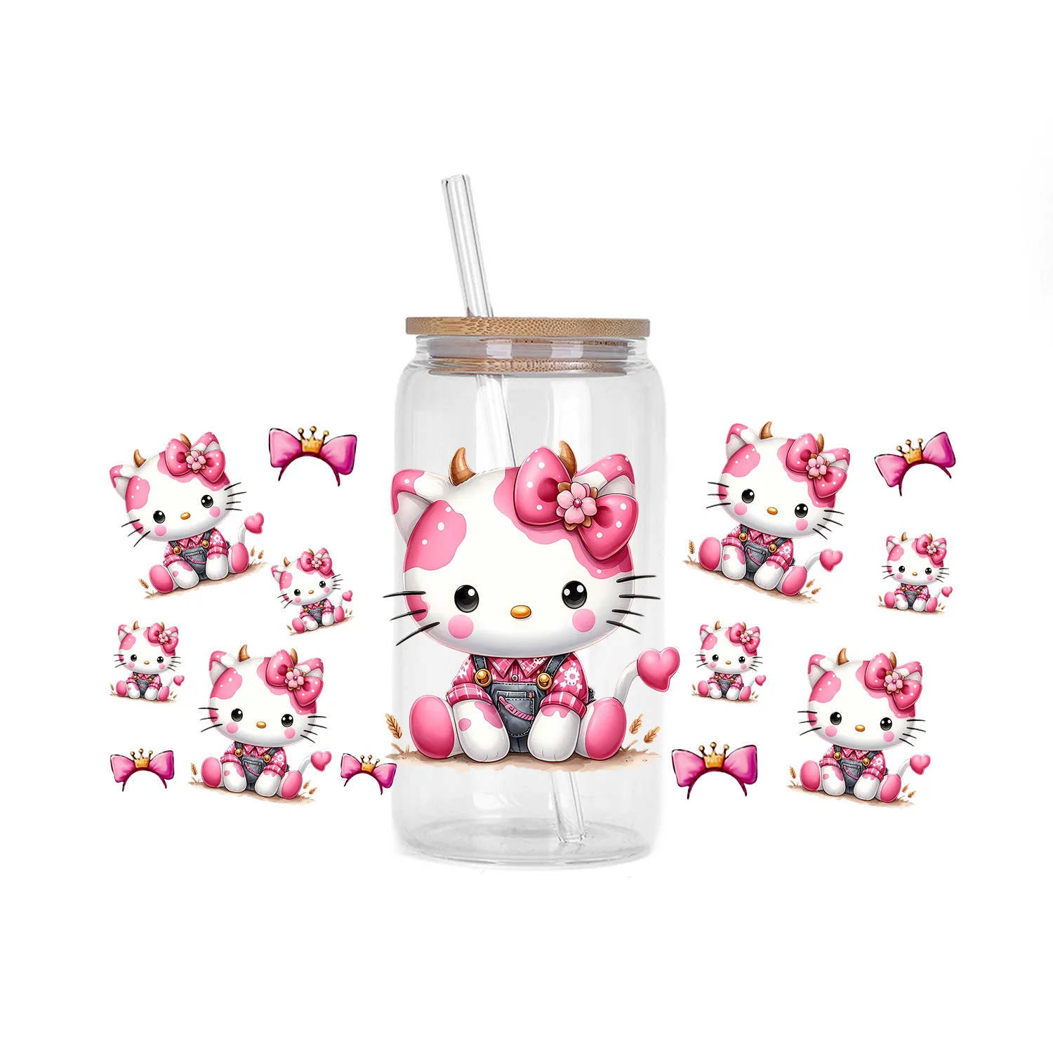 

Cute Kitty Series easy peel waterproof DIY Decals 3D transfers uvdtf crystal stickers 16oz uv dtf cup wraps for Libbey Glasses