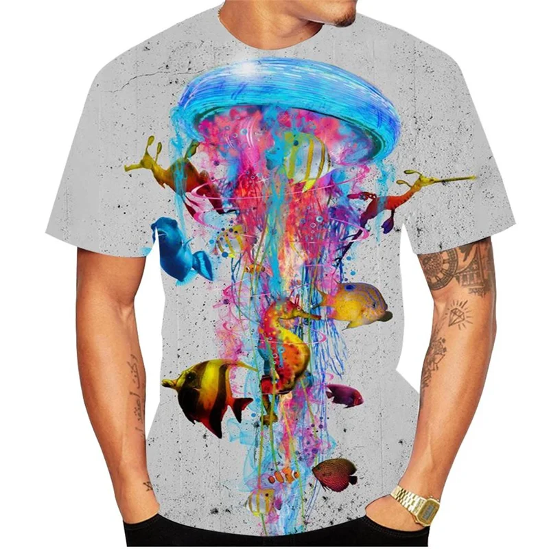 Luminescent Jellyfish T Shirt 3D Print Animal Graphic Men Streetwear Short Sleeve Tops Fashion Harajuku Women Kids Summer Tees