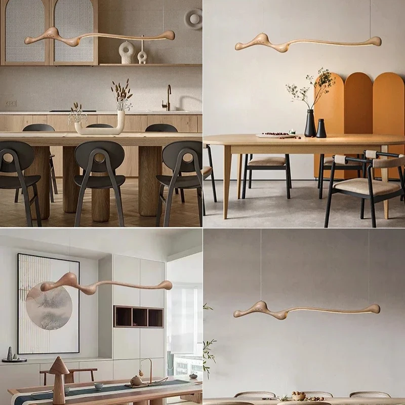 Lampade a sospensione moderne a soffitto in legno di frassino a striscia lunga Lampade a sospensione a tre colori con regolazione dell'isola della cucina, soggiorno, ristorante, hotel