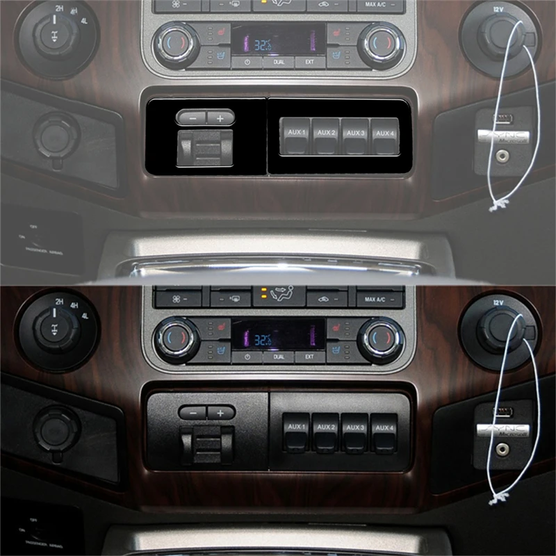 Para Ford F-250/350/450/550 2011-2016 cubierta de Panel de puerto auxiliar embellecedor coche Piano pegatinas negras moldura Interior accesorios decorativos