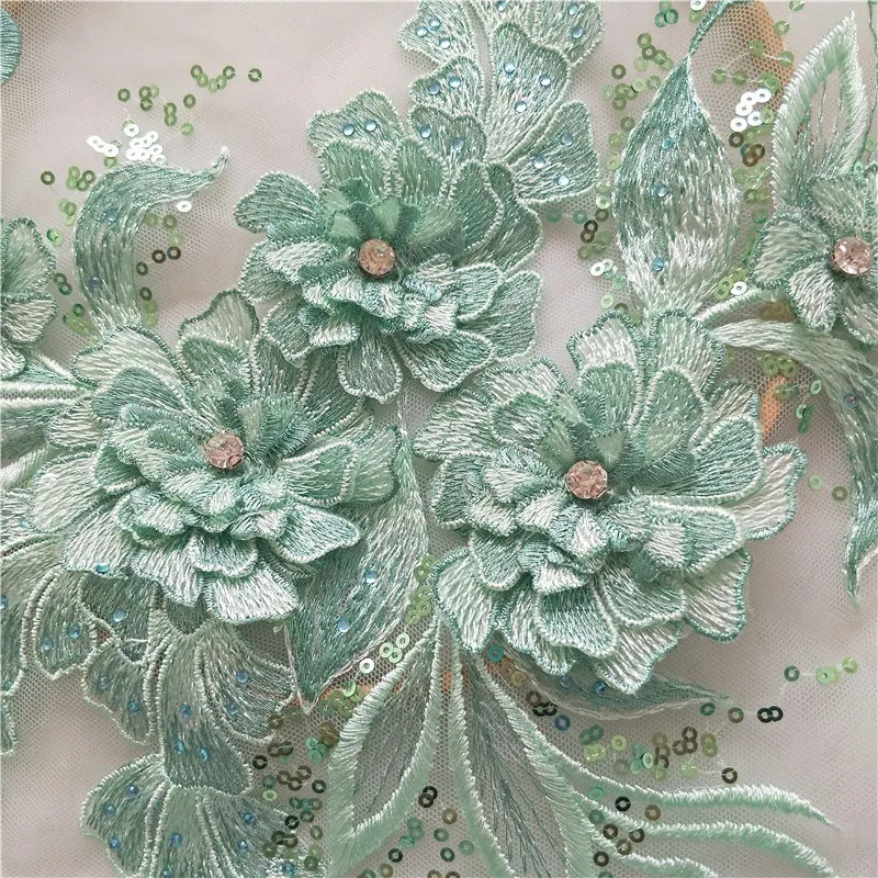 1Pc Green Pink Green Wedding Accessories Venise Lace Flower Patch Motif Appliques Wedding Dress 38*24CM