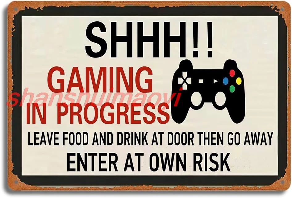 shan ming Metal Tin Sign, SHHH! Gaming in Progress Door Sign, 12x8 inch Room Decor, Funny Do Not Disturb Gamer Plaque, Ga 1pc