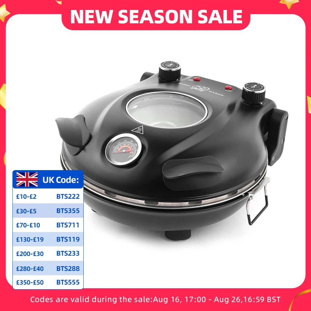Klaif Electric Pizza Maker, 420℃, 1200 Watt, 5 Separate Temperature Levels, Flame Resistant Stone Plate 1200W 32cm