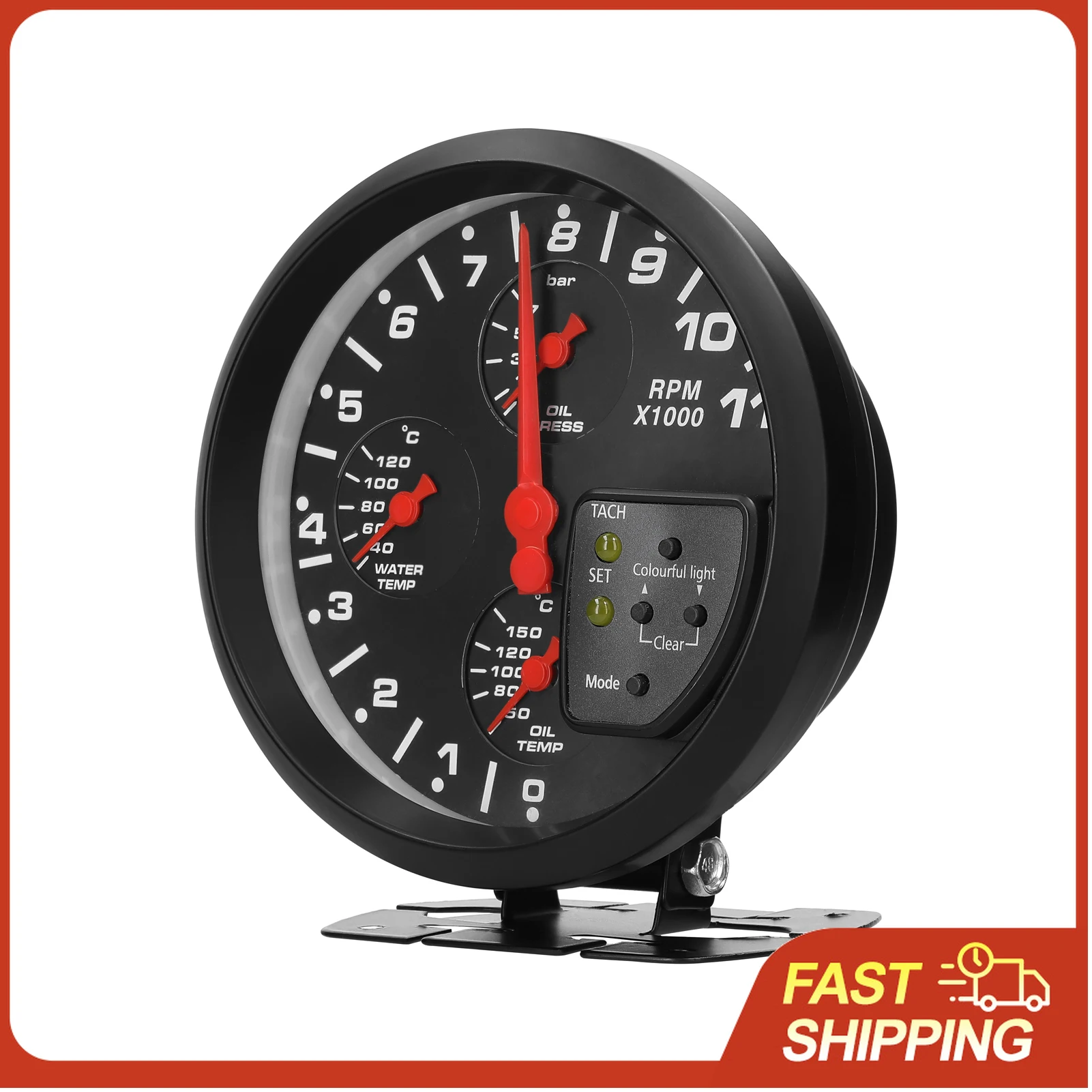 

5” 4 in 1 Car Multifunctional Gauge Tachometer Oil Pressure Oil Temperature Water Temperature Gauge Meter Support Alarm Function