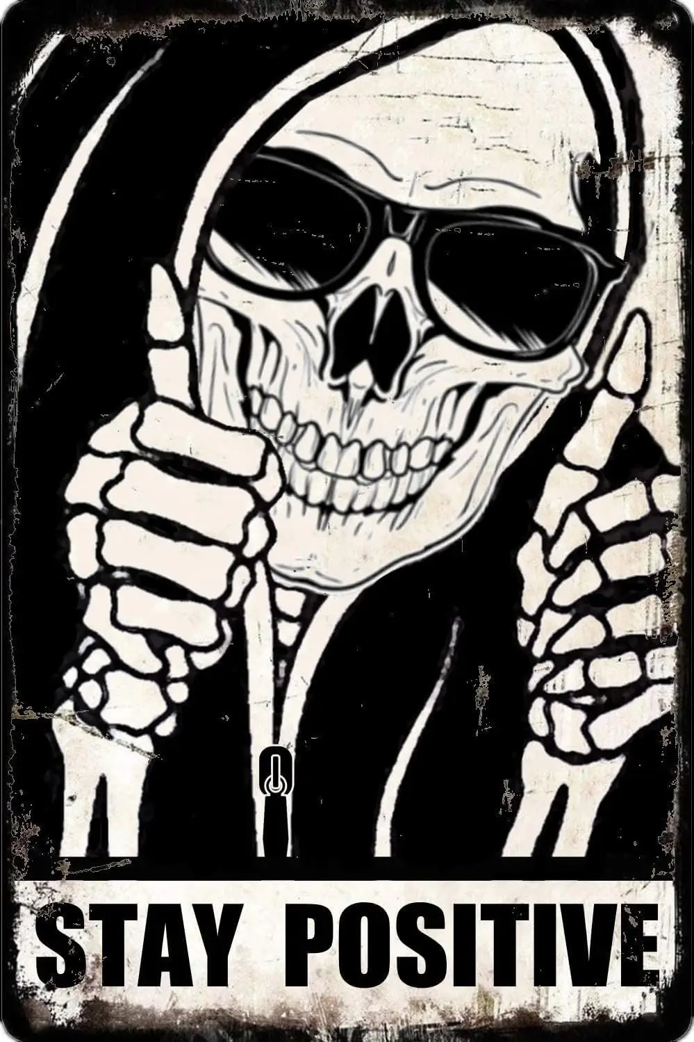 Funny Skull Decor Gothic Room Tin Sign Vintage Aesthetic Stay Positive Metal Signs Decoration For Home Kitchen Bedroom