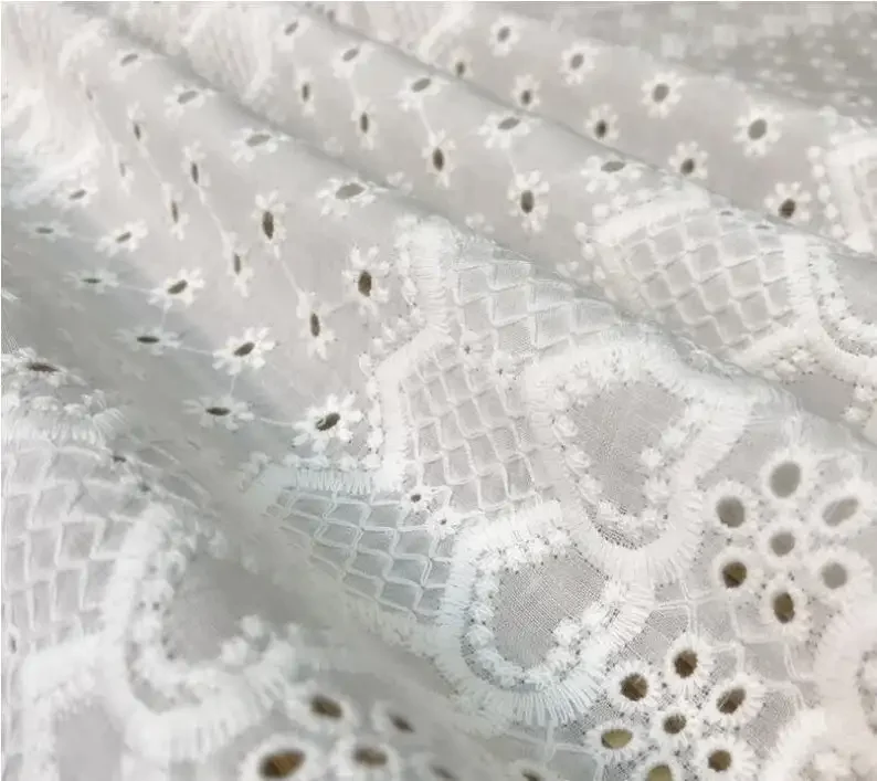 Vintage Cotton Embroidery Lace Fabric With Heart Shape and Eyelet Floral By The Yard 53" Wide view 6