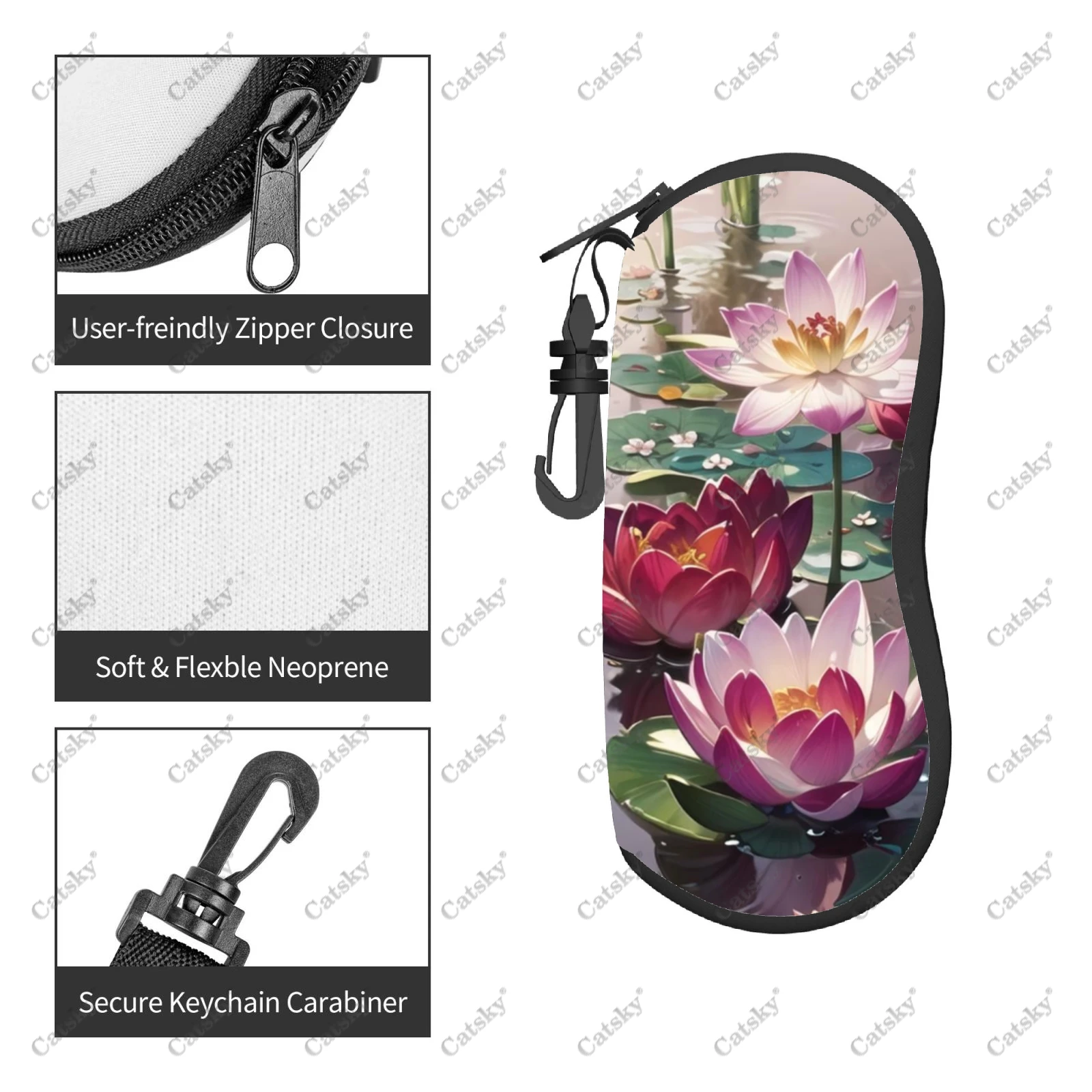 lotus flower Glasses case zipper travel printed soft shell suitable for storing cosmetics pencil case glasses case