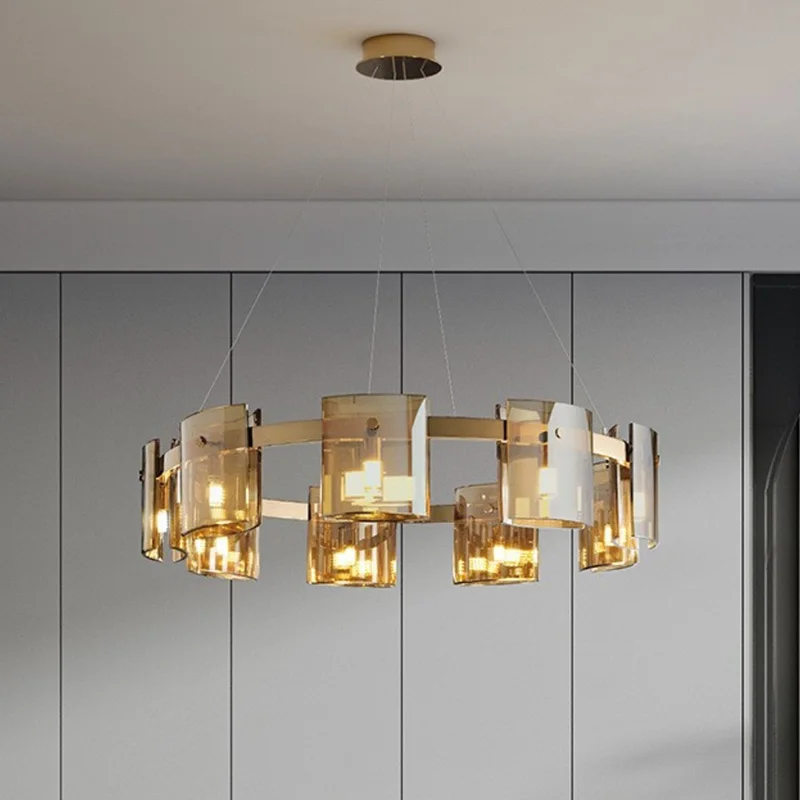 

Nordic LED golden round glass pendant lamp, G9 Lustre, suitable for living room and dining room ceiling decoration, dimmable