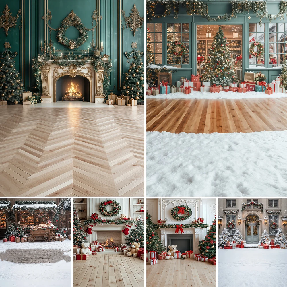 

Photography Background Winter Christmas Wood Cabinet Kitchen Xmas Tree Kids Family Portrait Decor Backdrop Photo Studio