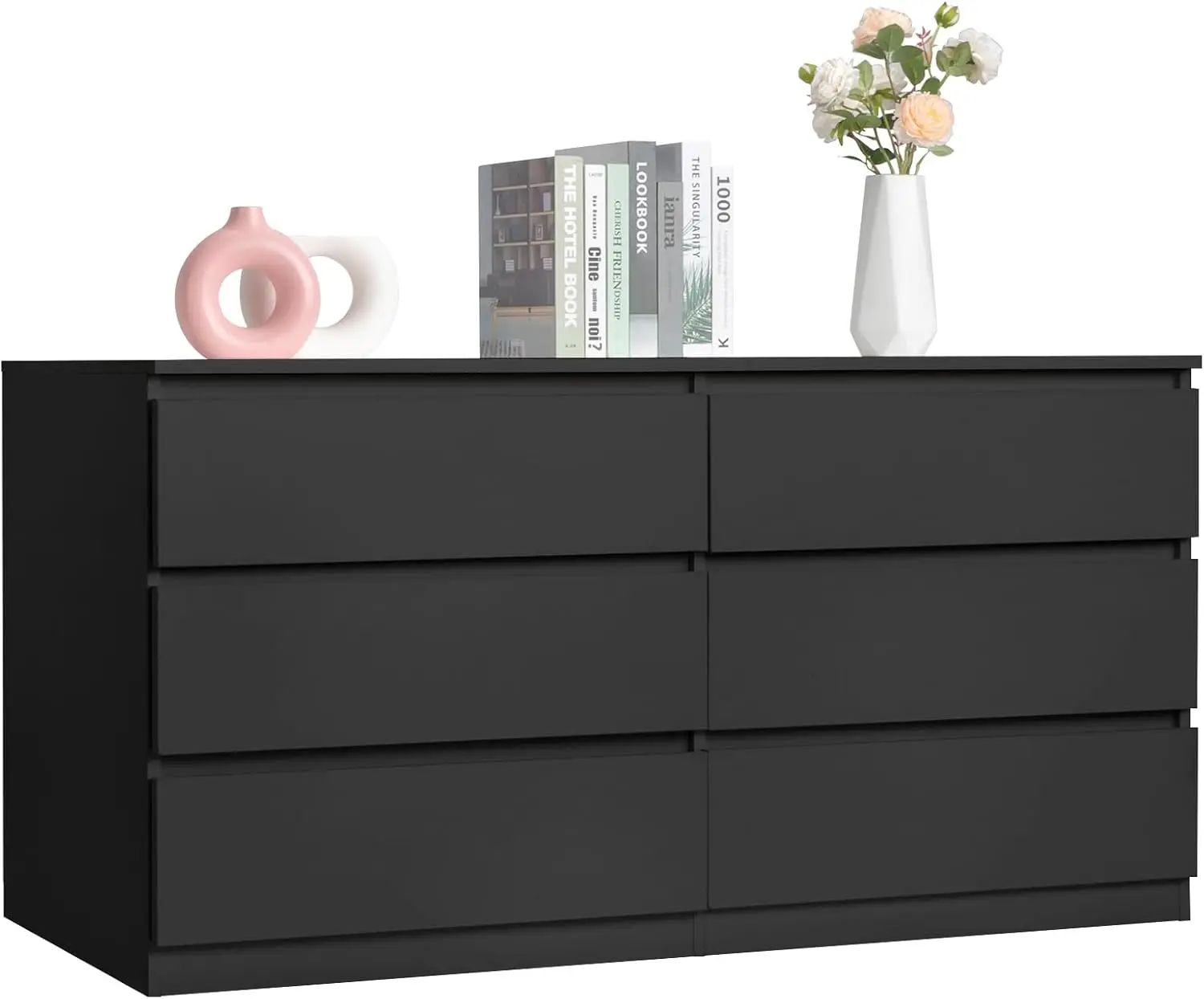 Spaco Black Dresser For Bedroom,6 Drawer Dresser,Chest Of Drawers & Dresser,Wood Dresser,Dresser Bedroom Furniture,Wide Tv