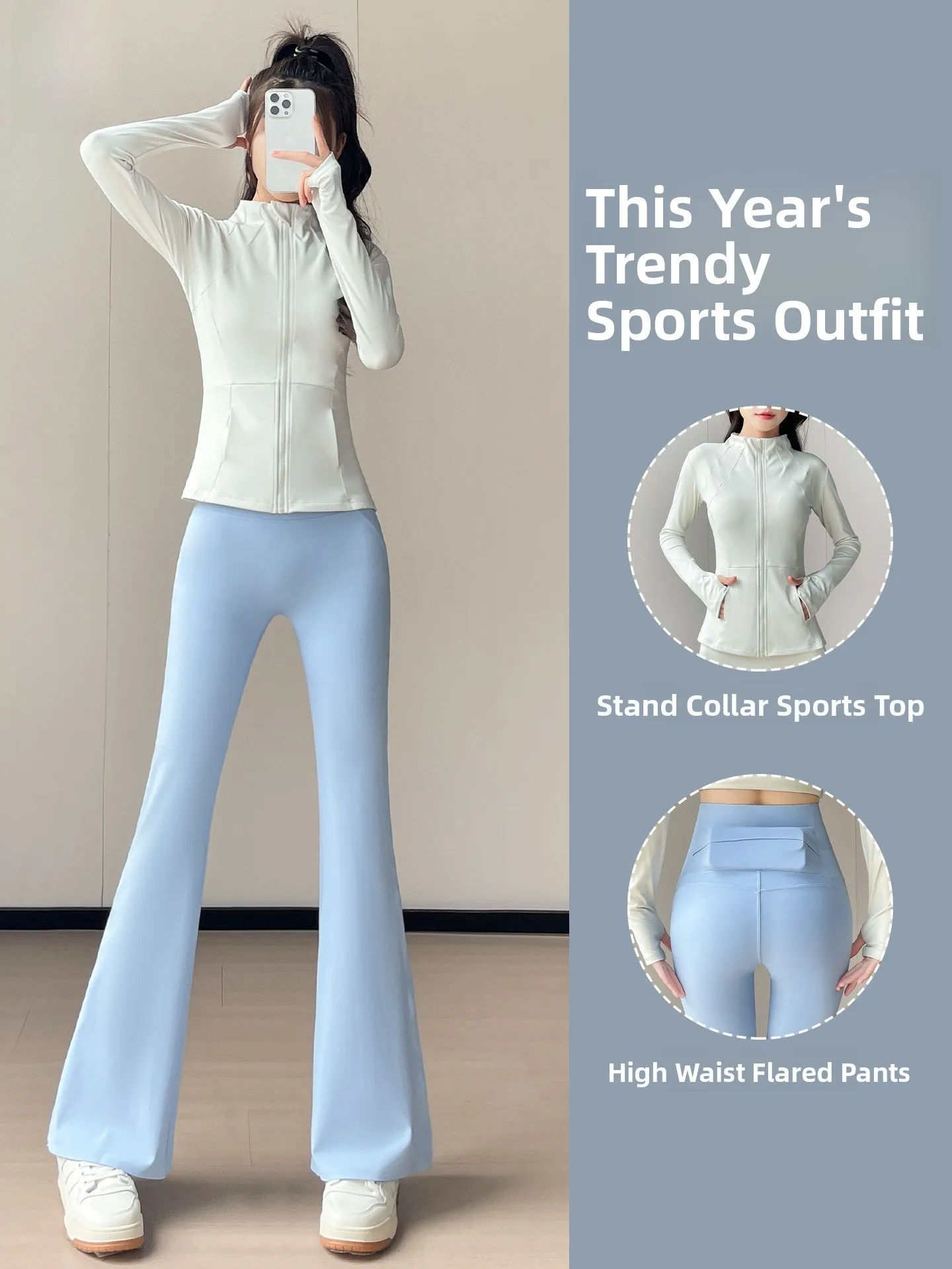 

Women's Yoga Fitn Training Sportswear Set Qui Dry Profional Sport Top with Flared Pants Long Sve Zipper Closure