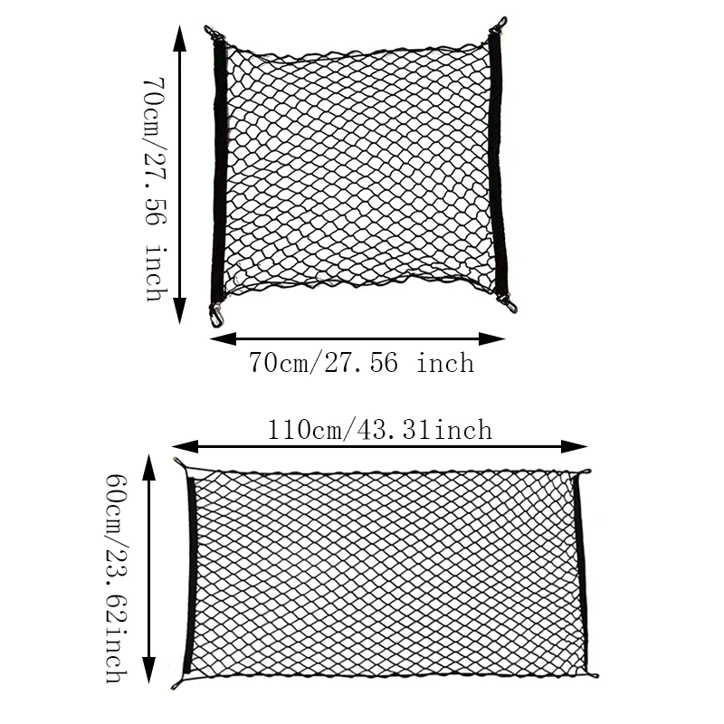 Universal Trunk Organizer Rear Trunk Back Seat Cargo Mesh Net Bag  Flexible Nylon Car Storage Wall Pouch Bag 70*70/100*60cm