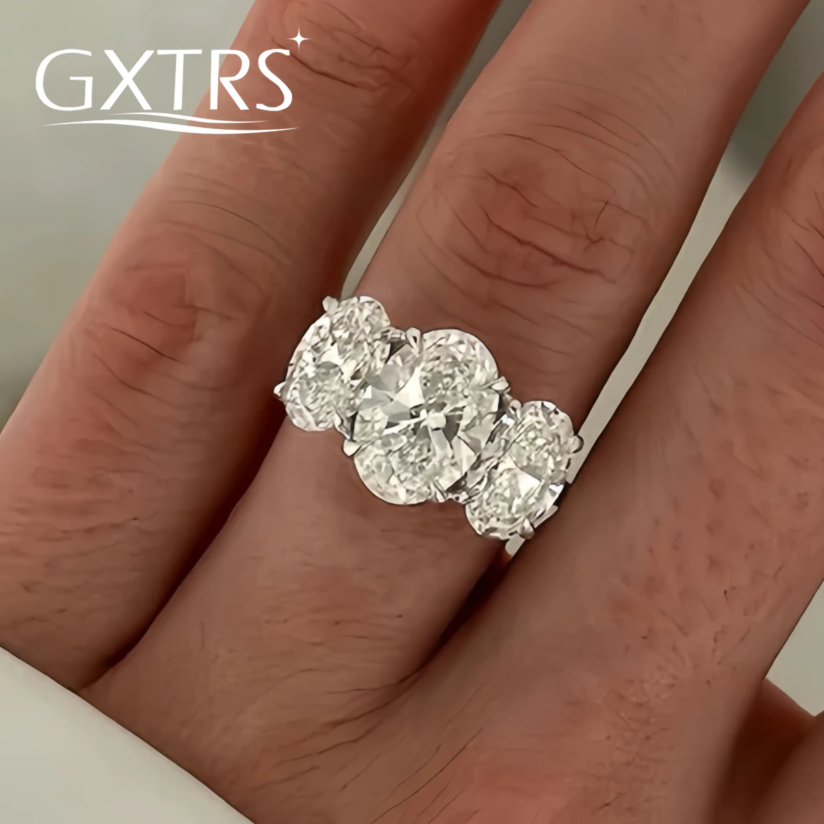 GXTRS 3/6CTTW Oval Cut Moissanite Wedding Rings For Women S925 Silver 3-Stone Lab Diamond Engagement Band Fine Jewelry Certified