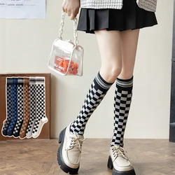 Salina Women's Socks Combed Cotton Fall Winter Spring New Checkerboard Medium Tube Calf Socks Fashion Leisure Sports Comfortable