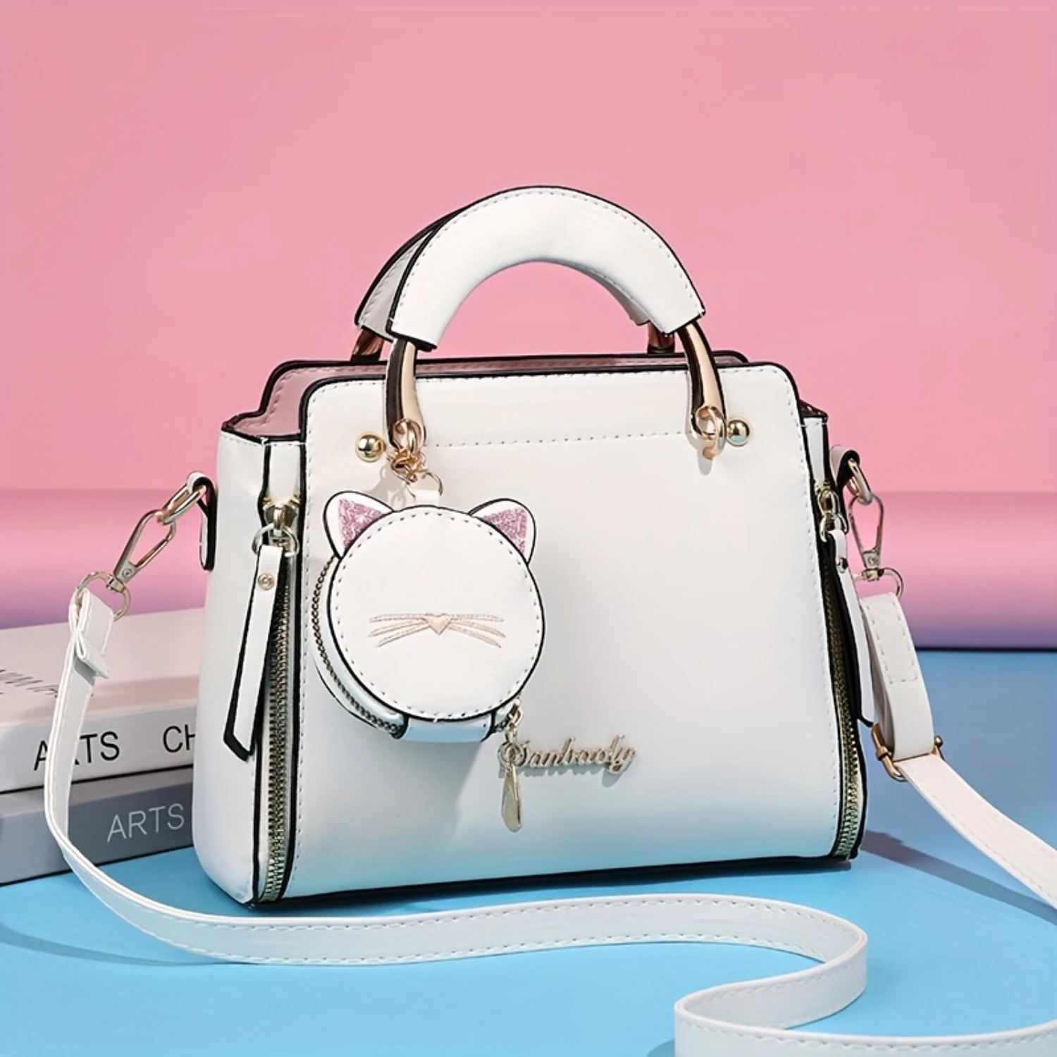 

Lightweight Chic PU Leather Crossbody Satchel Removable Strap, Secure Zipper Closure, Embroidery Detail for Everyday Elegance