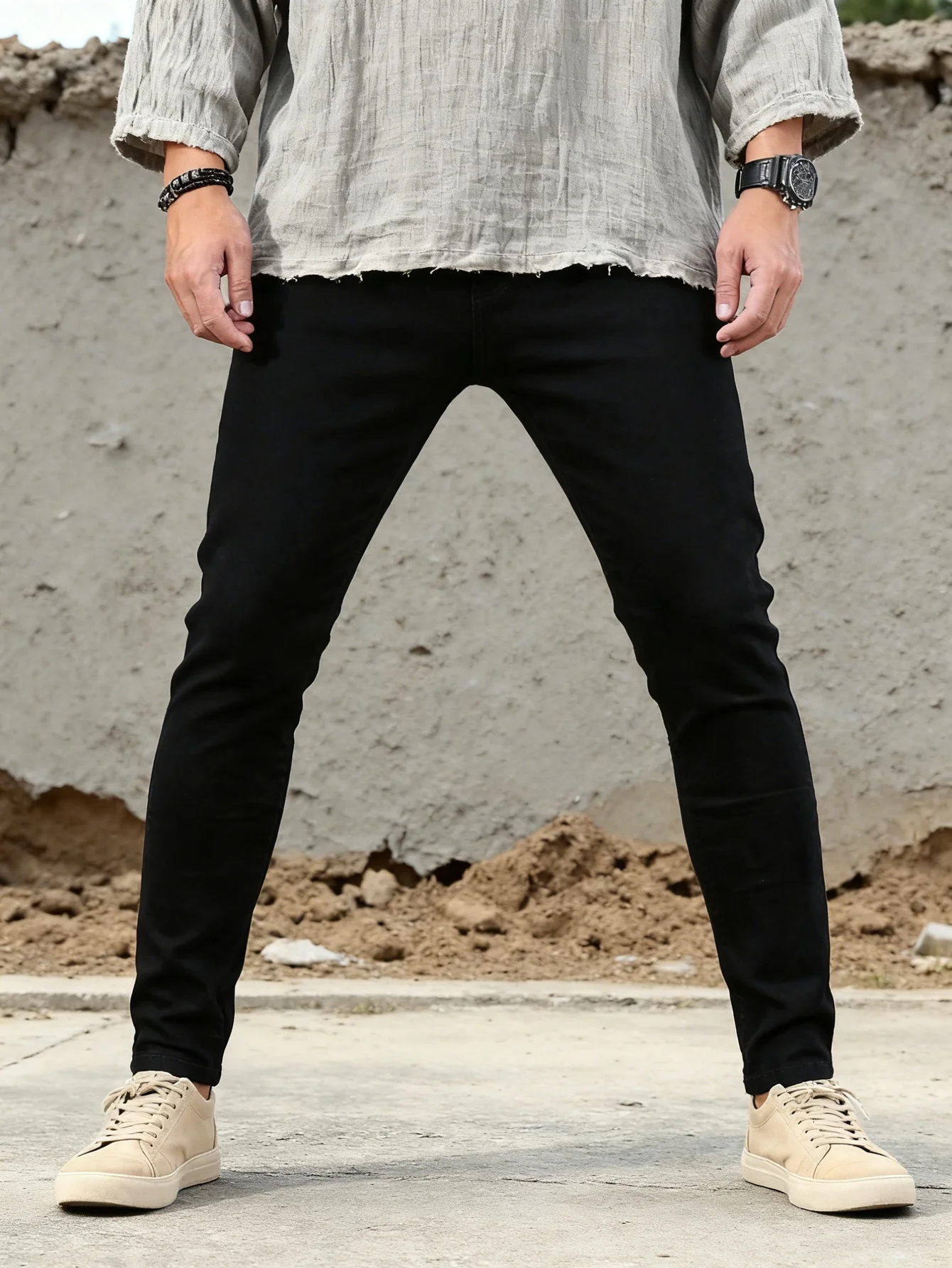 

Trendy Black Y2K Men's Skinny Jeans Pants Original Drip Fit Daily Wear Trousers No accessories or belts included