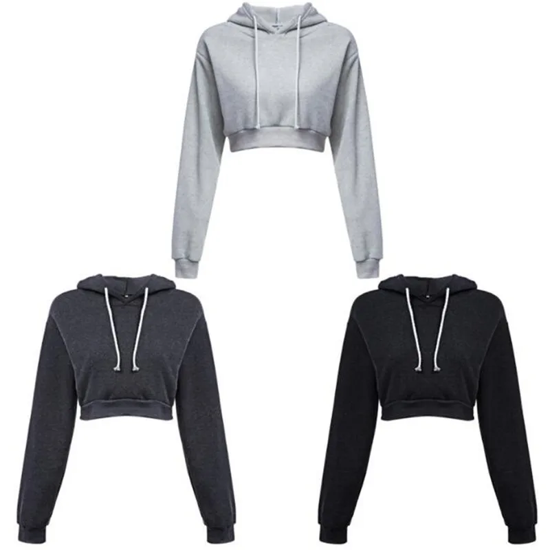 

2024 Autumn Women Hoodies Solid Crop Hoodie Long Sleeve Jumper Hooded Pullover Coat Casual Sweatshirt Top Sudaderas Mujer