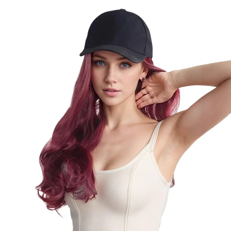 20-Inch One-Piece Baseball Cap Wavy Synthetic Wig For Women, Summer Fashion, Natural, Adjustable One-Piece Cap, Long Curly Hair